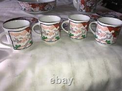 10pc HEIRLOOM Fine China by GEORGES BRIARD Chinoiserie TEA POT SET Cup & Saucer