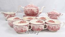 12 Piece Johnson Bros English Tea Set Old Britain Castle S&C Teapot Trivet Cups