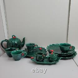 12 Piece Vintage Lefton Green Holly Berry Tea Lunch Snack Plate Service Set