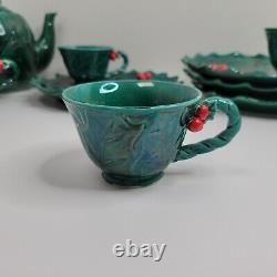 12 Piece Vintage Lefton Green Holly Berry Tea Lunch Snack Plate Service Set