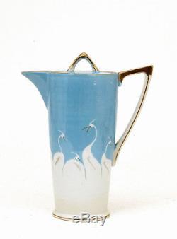 13 Old Japanese Nippon Japan Chocolate Pot Teapot Cup Saucer Tea Set Crane Bird