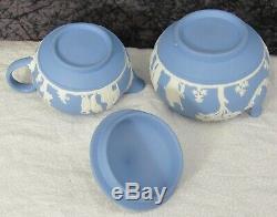 (13) Pc. Vintage Wedgwood Blue Jasper Ware Jasperware Tea Set Teapot +