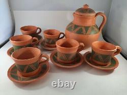 14 Pc Handmade Terracotta Pottery Tea Set Teapot Southwest Native American South