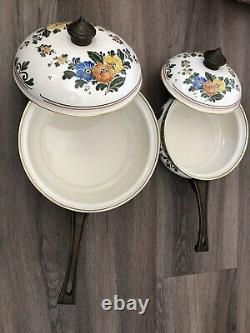 14 Pc Set ASTA Cookware German Pot Pan Teapot Floral Enamelware Vintage EUC