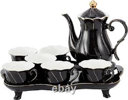 14 Pcs Tea Set for 6 with Tea Tray & Spoons, Luxury British Style Tea/Coffee Cup
