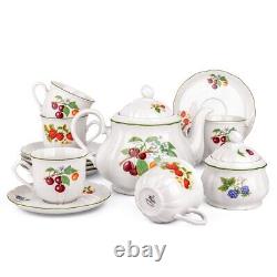 14 pc Garden Berry Porcelain Tea Service Strawberry Tea Set European Porcelain