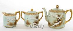 15 PC Japanese Jewel Nippon HP Tea Set Teapot Cup & Saucer Flying Swan Geese Mk