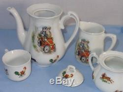 15 Pc Childs Childrens Germany Tea Pot Set Rooster Cats Dogs Kids Driving Auto