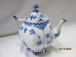 15 Pc Royal Copenhagen Blue Fluted Tea Set Gargoyle Teapot Svc for 6 Cream Sugar
