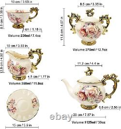 15 Pieces British Porcelain Tea Set Floral Vintage Coffee Set Wedding Service