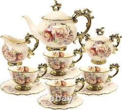 15 Pieces British Porcelain Tea Set, Floral traditional porcelain, unique gift