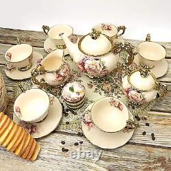 15 Pieces British Porcelain Tea Set, Floral traditional porcelain, unique gift