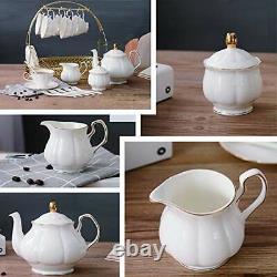 15 Pieces Simple White English Ceramic Tea Sets, Tea Pot, Bone China Cups with