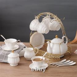 15 Pieces Simple White English Ceramic Tea Sets, Tea Pot, Bone China Cups with Met