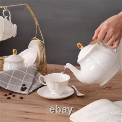 15 Pieces Simple White English Ceramic Tea Sets, Tea Pot, Bone China Cups with Met