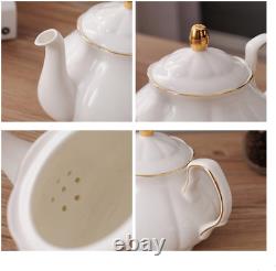 15 Pieces Simple White English Ceramic Tea Sets, Tea Pot, Bone China Cups with Met