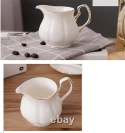 15 Pieces Simple White English Ceramic Tea Sets, Tea Pot, Bone China Cups with Met