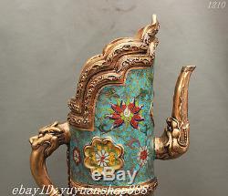 16 China Palace Cloisonne Enamel Pure Bronze Gilt Dragon Statue Teapot Wine Pot