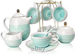 16-Piece Porcelain Tea Set with Teapot, Cream Pot, Spoons, Sugar Bowl & Strainer