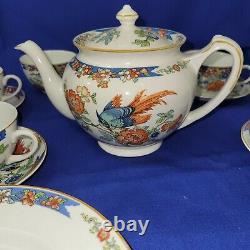 17 piece set Wood & Sons Ltd Bird of Paradise Teapot cups saucers plates. A2