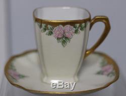 17psc Antique Hand Painted Chocolate set Cups Saucers Cocoa /Teapot Plates