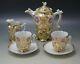 1800's Vienna Eggshell Porcelain Gold Embossed Flowers Chocolate Pot Cups Set