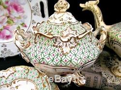 1825-30 COALPORT rococo teapot dragon handle tea cup and saucer set painted