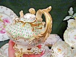 1825-30 COALPORT rococo teapot dragon handle tea cup and saucer set painted