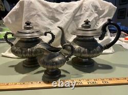 1830s Federal Period Antique Pewter Dart Tea Set Tea Pot Creamer Sugar Bowl 3pcs