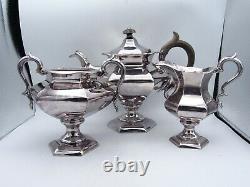 1844 VICTORIAN JAMES DIXON & SONS SILVER PLATE 3pc TEA SET TEAPOT MILK & SUGAR