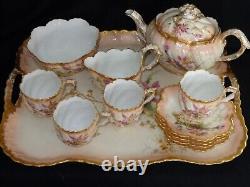 1890s William Guerin Limoges France Porcelain 12 Pc Tea Set Teapot with Tray