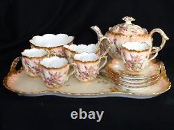 1890s William Guerin Limoges France Porcelain 12 Pc Tea Set Teapot with Tray