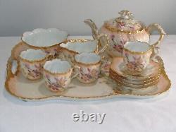 1890s William Guerin Limoges France Porcelain 12 Pc Tea Set Teapot with Tray