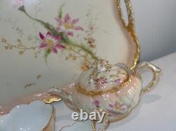 1890s William Guerin Limoges France Porcelain 12 Pc Tea Set Teapot with Tray