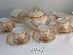 1890s William Guerin Limoges France Porcelain 12 Pc Tea Set Teapot with Tray