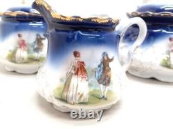 1895 P. M Bavaria Cobalt Blue Portrait Gold Gilt German Tea Pot Creamer Sugar Set