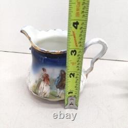1895 P. M Bavaria Cobalt Blue Portrait Gold Gilt German Tea Pot Creamer Sugar Set