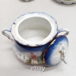1895 P. M Bavaria Cobalt Blue Portrait Gold Gilt German Tea Pot Creamer Sugar Set