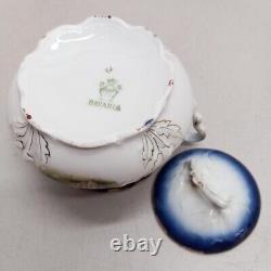 1895 P. M Bavaria Cobalt Blue Portrait Gold Gilt German Tea Pot Creamer Sugar Set
