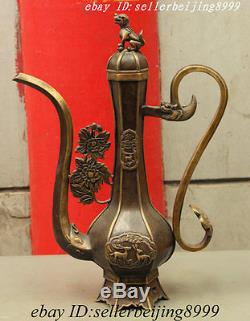 18 Folk Chinese Bornze Copper Dragon Head Unicorn Deer Statue Teapots Wine Pot