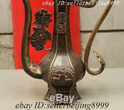 18 Folk Chinese Bornze Copper Dragon Head Unicorn Deer Statue Teapots Wine Pot