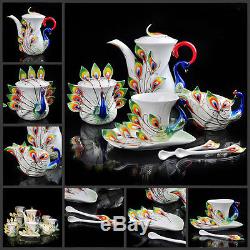 18 PCS Porcelain Peacock Coffee Set Tea Set Pot/Cup/Creamer/Saucer/Spoon