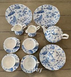 18 Pc PORTMEIRION Botanic Blue Earthenware Plates Teacups Teapot Creamer ENGLAND