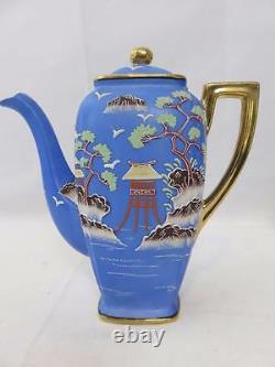 18pc Vintage JAPANESE Pretty Blue & Moriage TEA SET Pagoda Tree Birds POT CRUETS