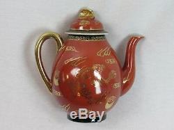 1920 Rare 14pc Nippon Tokusei Tea Set Porcelain Dragons Red Gold Black Teapot