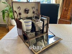 1920's VINTAGE PICNIC SET IN LEATHER CASE. SPIRIT KETTLE / TEAPOT & ACCESSORIES