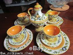 1920s Italian S. A. C. A. Hand Painted Pottery tea set tea pot, 13 pcs