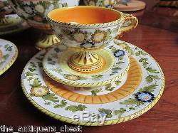 1920s Italian S. A. C. A. Hand Painted Pottery tea set tea pot, 13 pcs