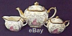 1930's English Sadler Tea Set Pinkie Crinoline Lady Teapot Sugar & Milk Jug