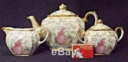1930's English Sadler Tea Set Pinkie Crinoline Lady Teapot Sugar & Milk Jug